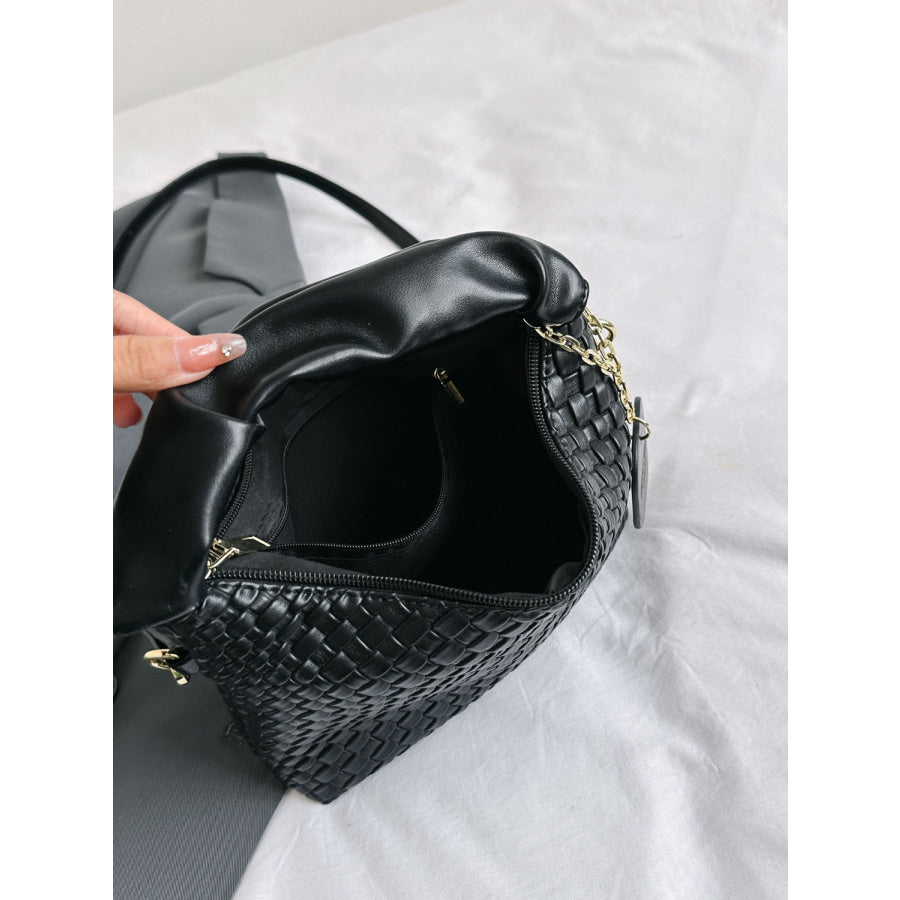 PU Leather Woven Crossbody Bag Apparel and Accessories