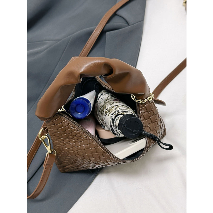 PU Leather Woven Crossbody Bag Apparel and Accessories