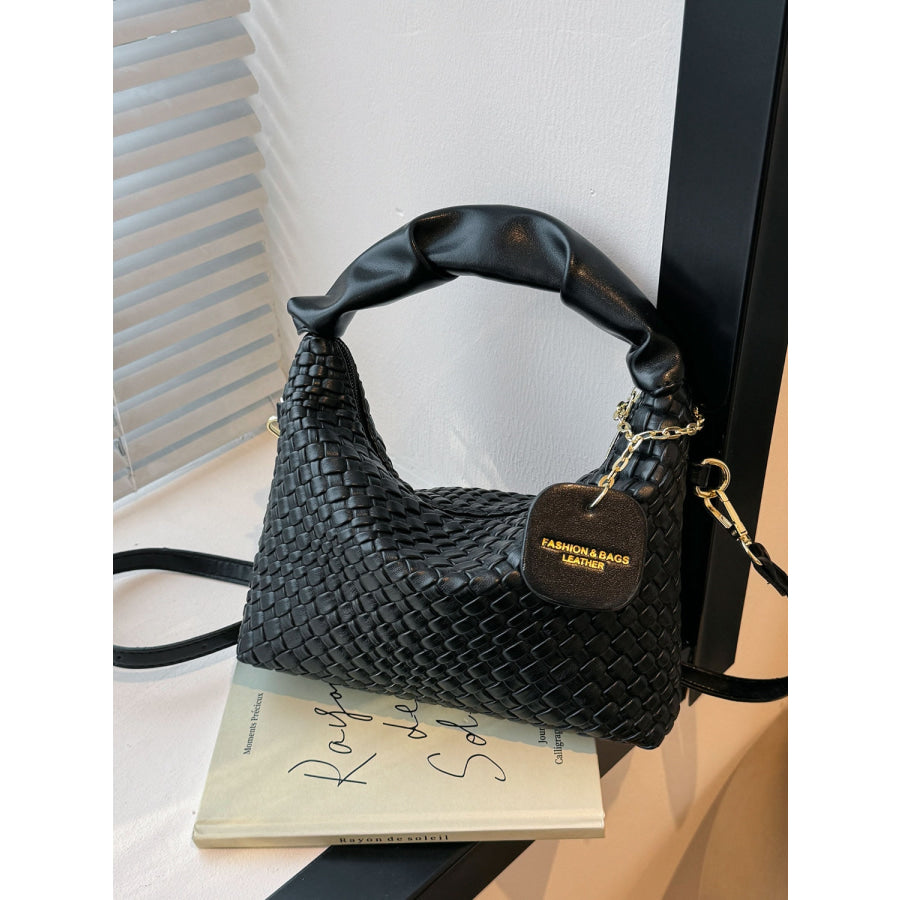 PU Leather Woven Crossbody Bag Black / One Size Apparel and Accessories