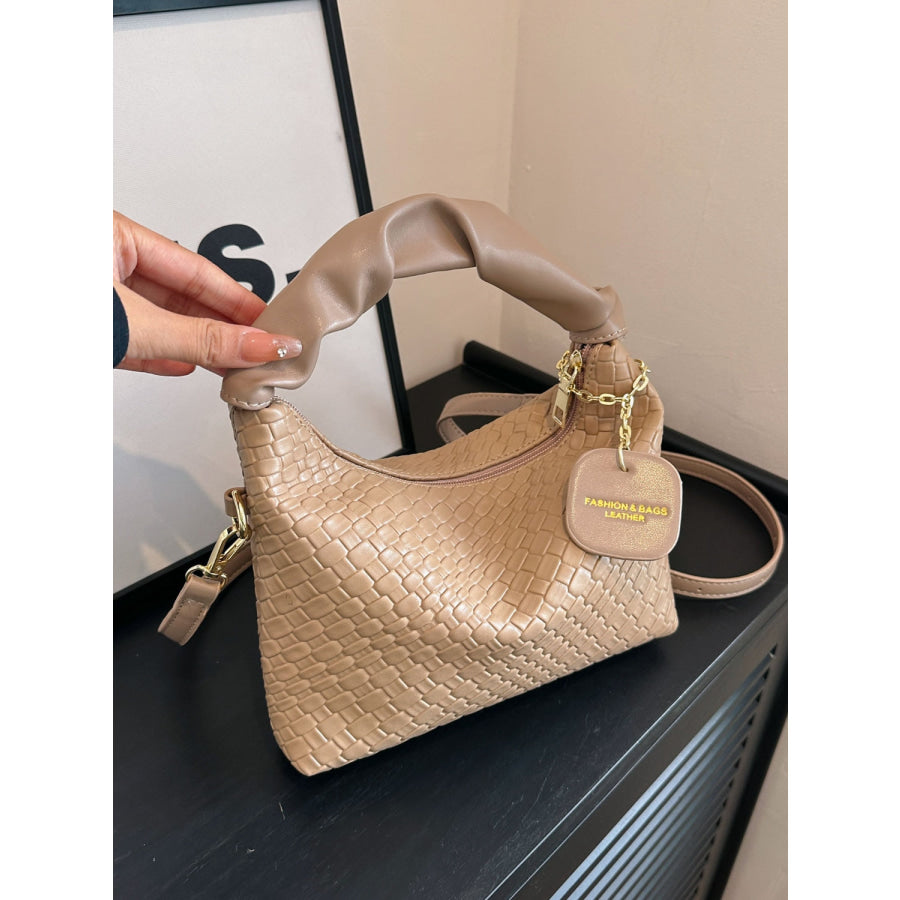 PU Leather Woven Crossbody Bag Khaki / One Size Apparel and Accessories