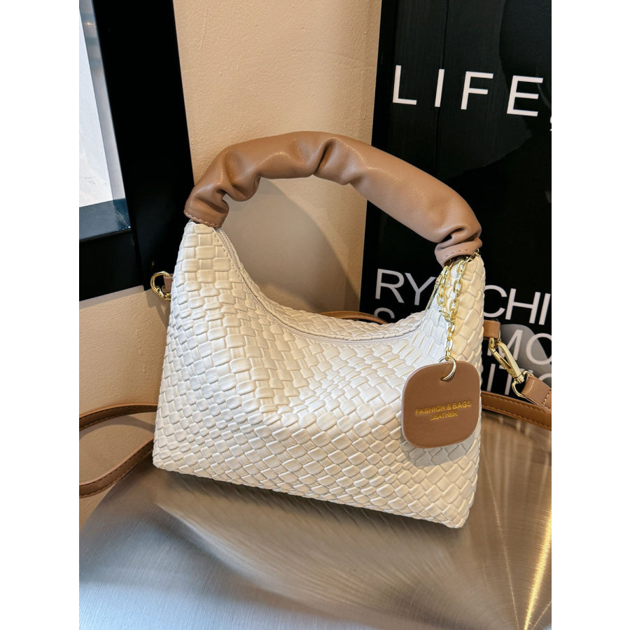 PU Leather Woven Crossbody Bag White / One Size Apparel and Accessories