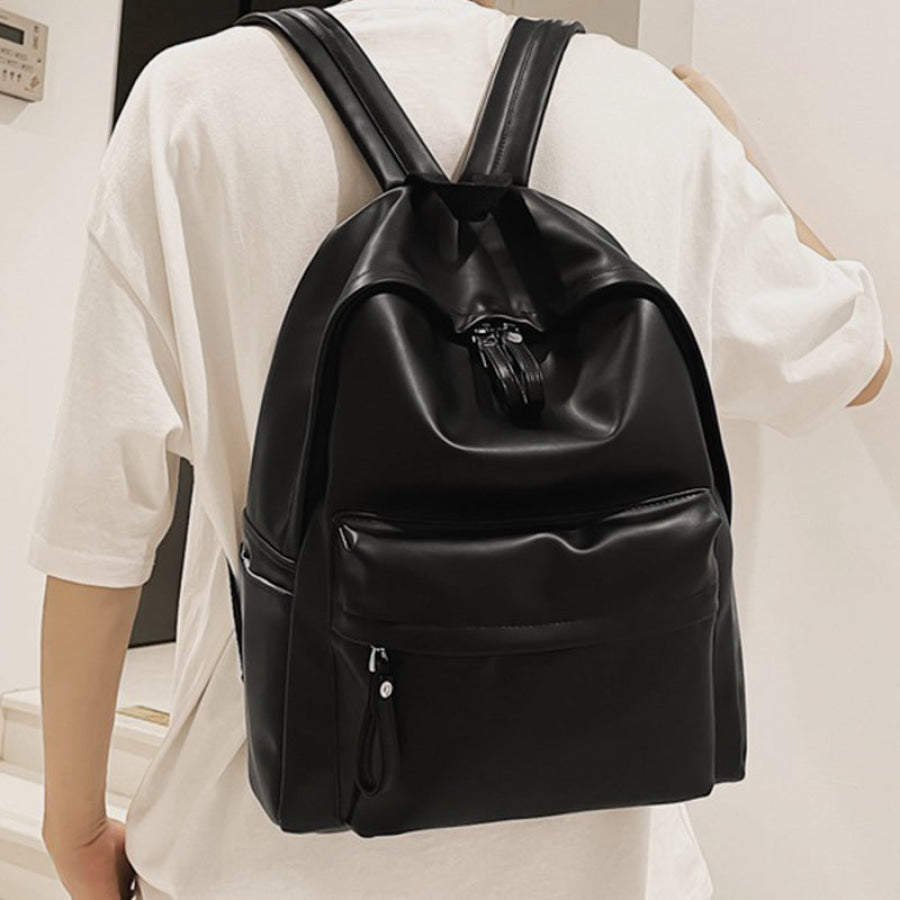 PU Leather Zip Backpack Bag Apparel and Accessories