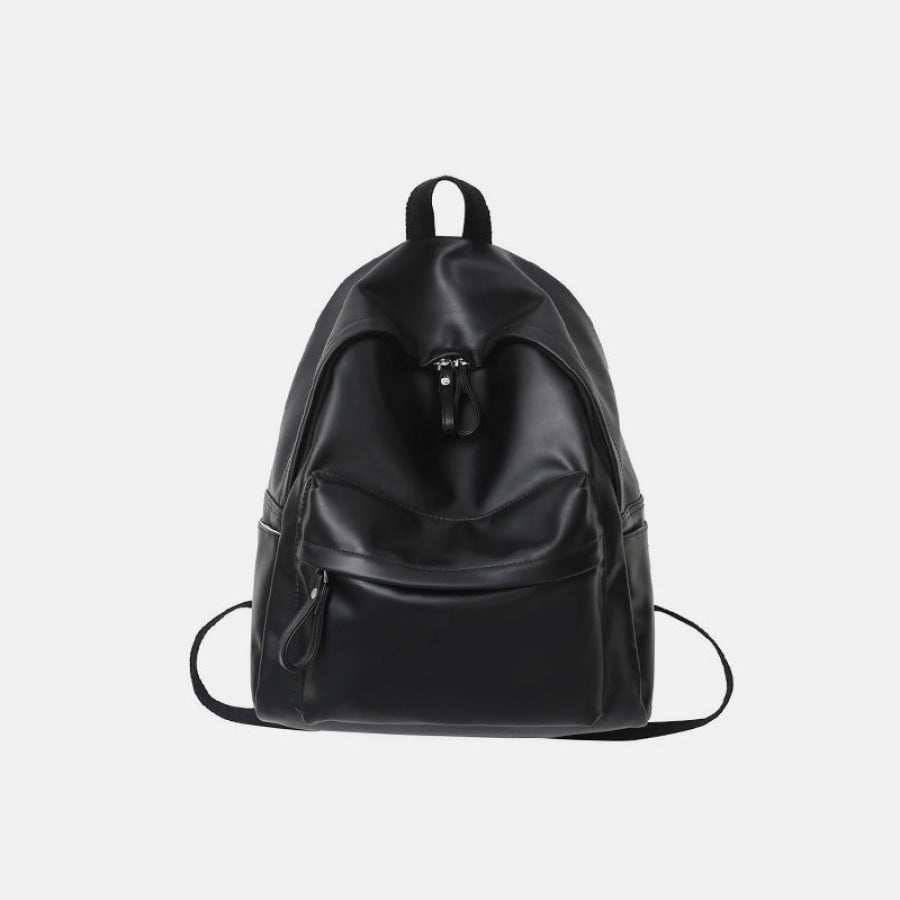 PU Leather Zip Backpack Bag Black / One Size Apparel and Accessories