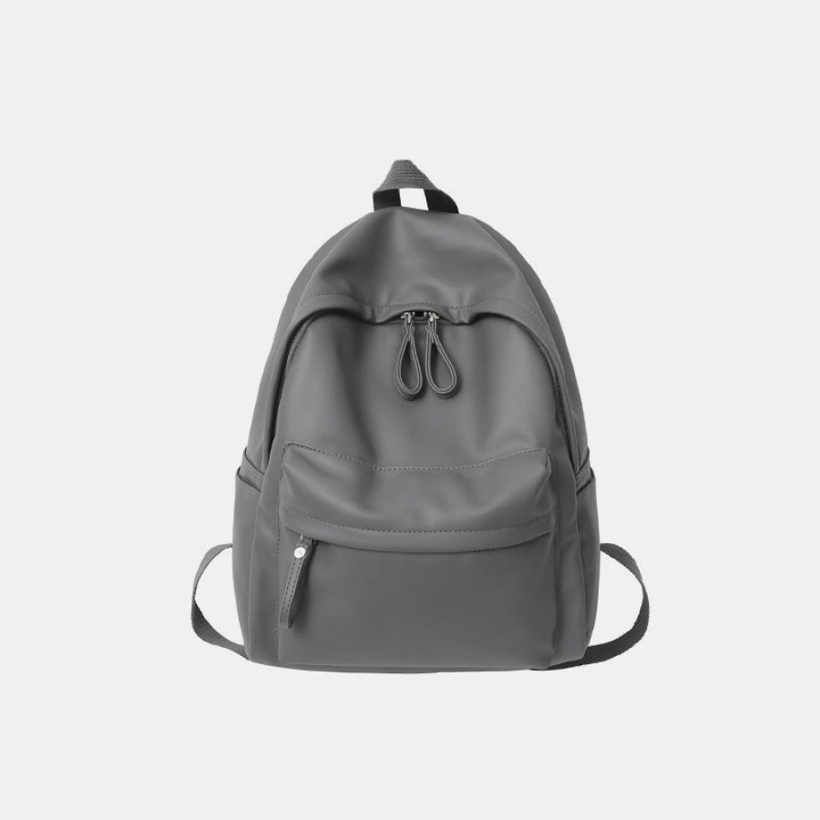 PU Leather Zip Backpack Bag Dark Gray / One Size Apparel and Accessories