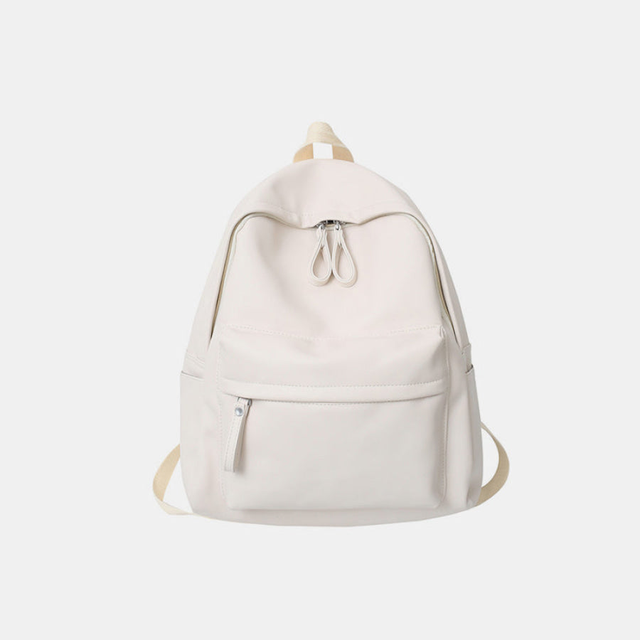 PU Leather Zip Backpack Bag Ivory / One Size Apparel and Accessories