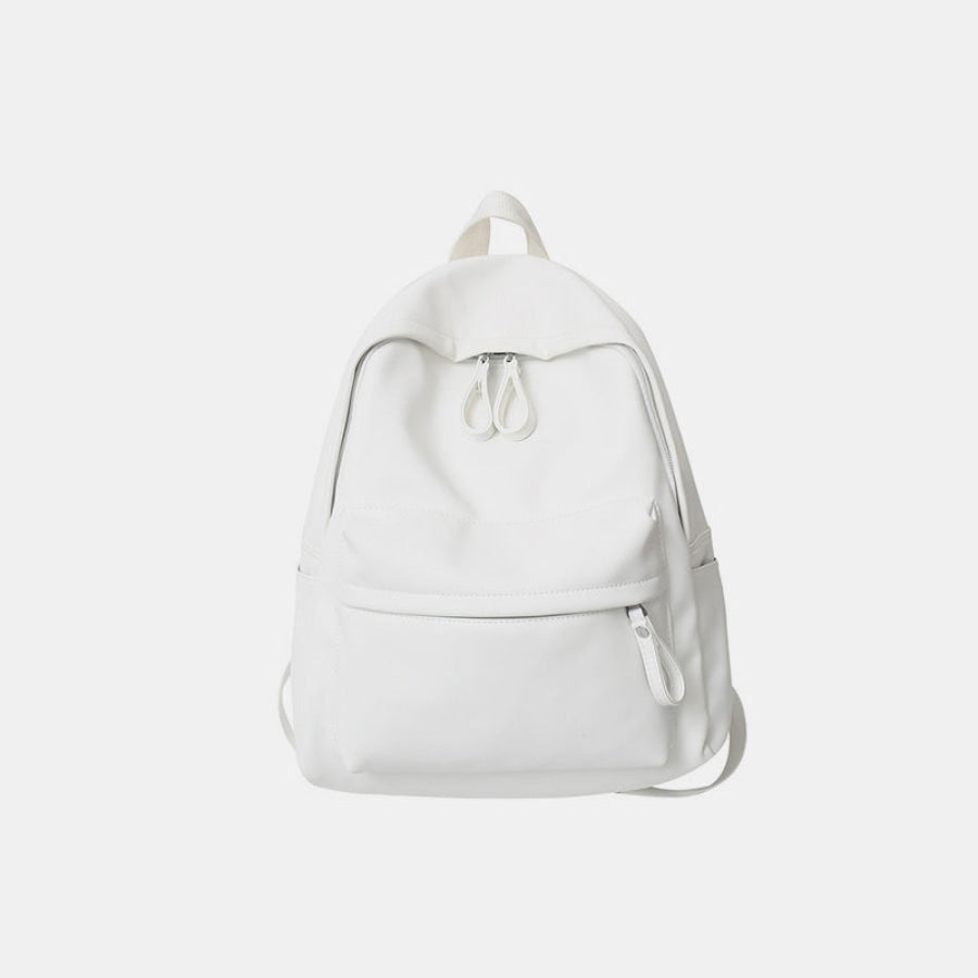 PU Leather Zip Backpack Bag White / One Size Apparel and Accessories