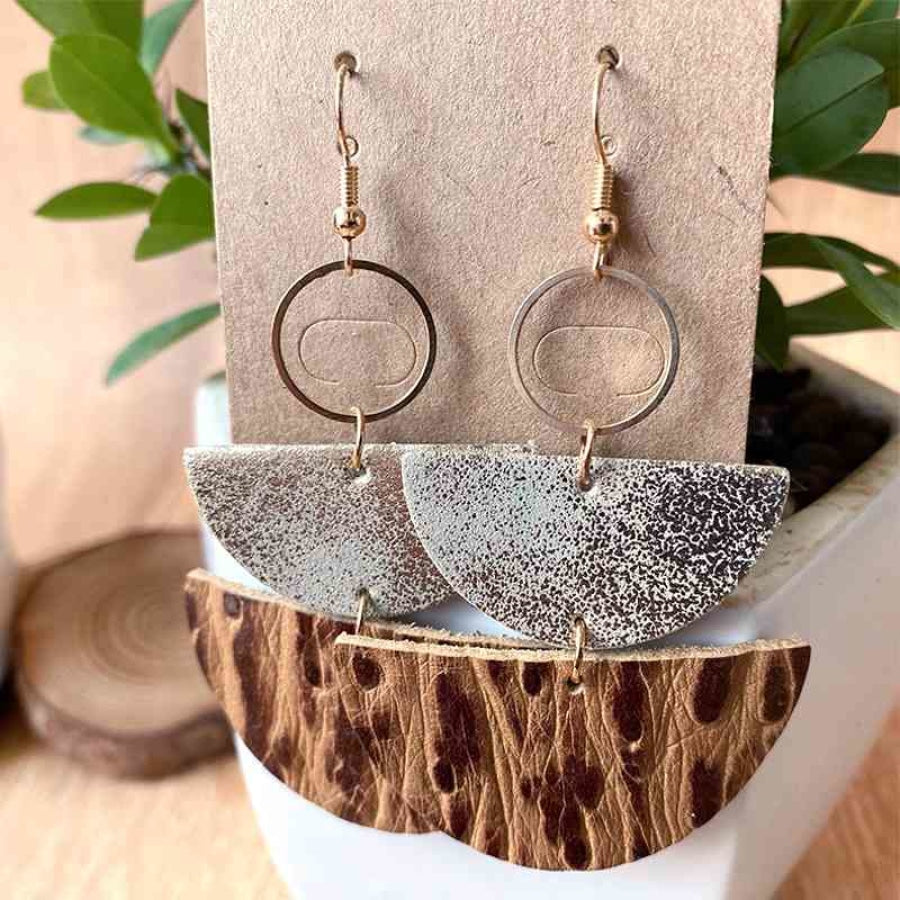 PU Semicircle Drop Earrings Camel / One Size Clothing