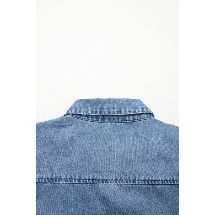 Puff Half Sleeve Collared Denim Shirt Apparel and Accessories