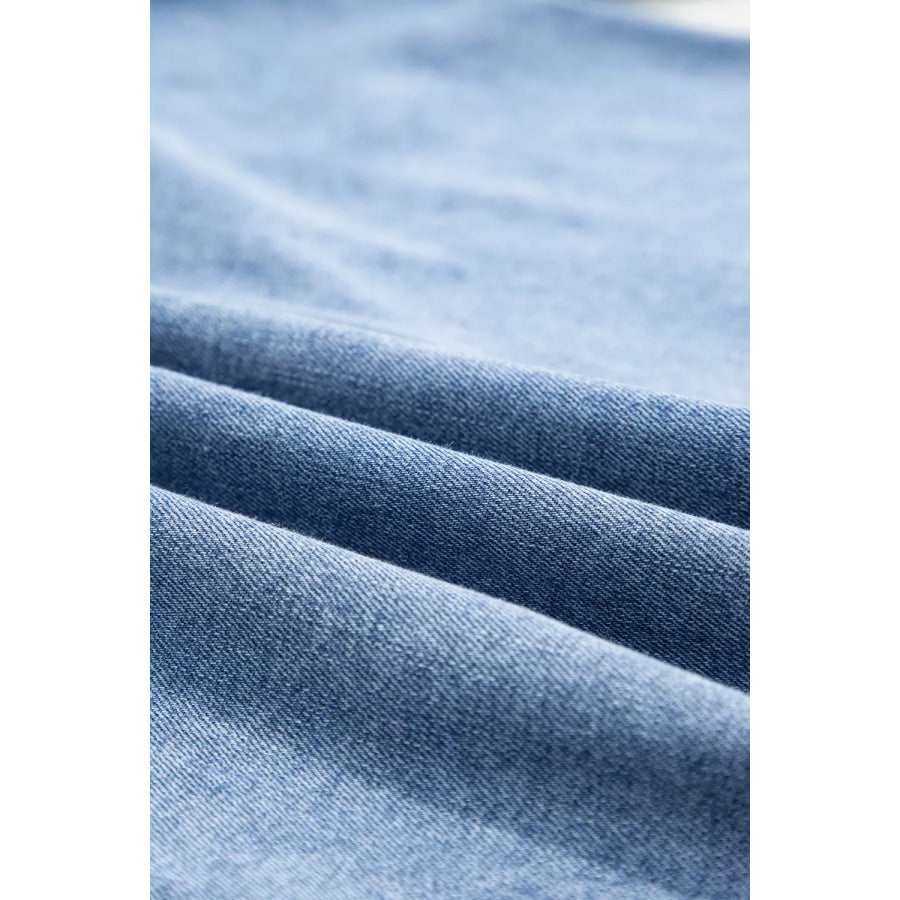 Puff Half Sleeve Collared Denim Shirt Apparel and Accessories