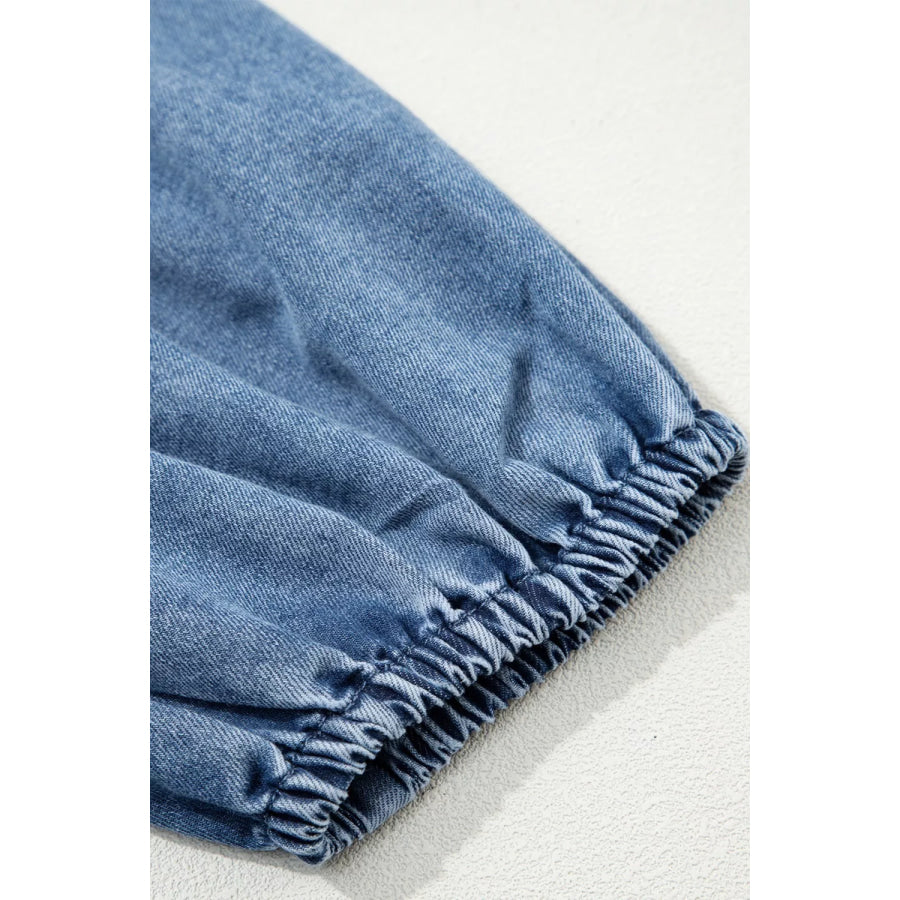 Puff Half Sleeve Collared Denim Shirt Apparel and Accessories