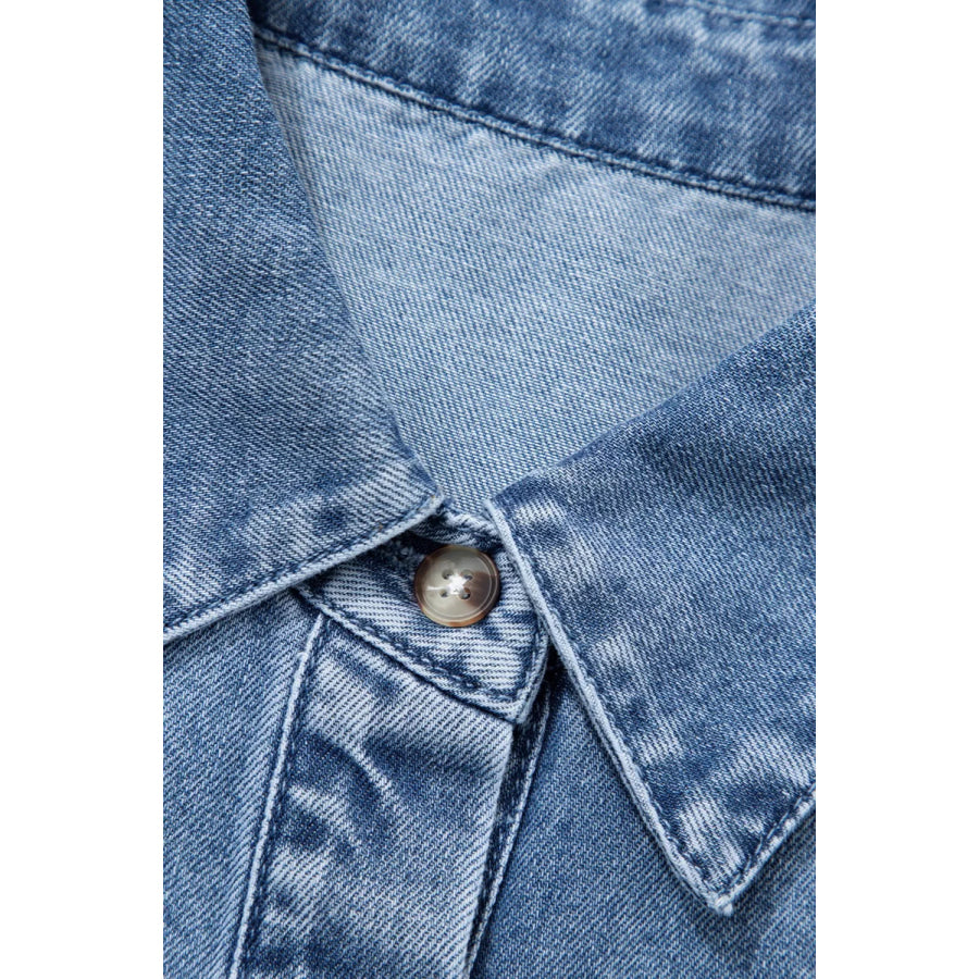 Puff Half Sleeve Collared Denim Shirt Apparel and Accessories