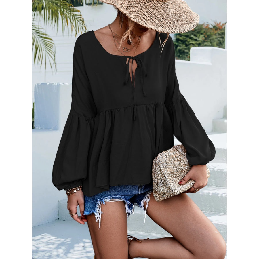 Puff Sleeve Babydoll Blouse Black / S