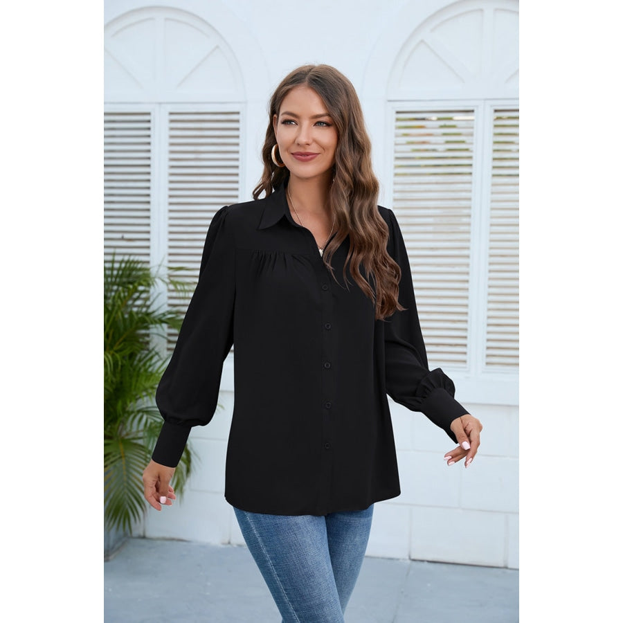 Puff Sleeve Collared Neck Shirt