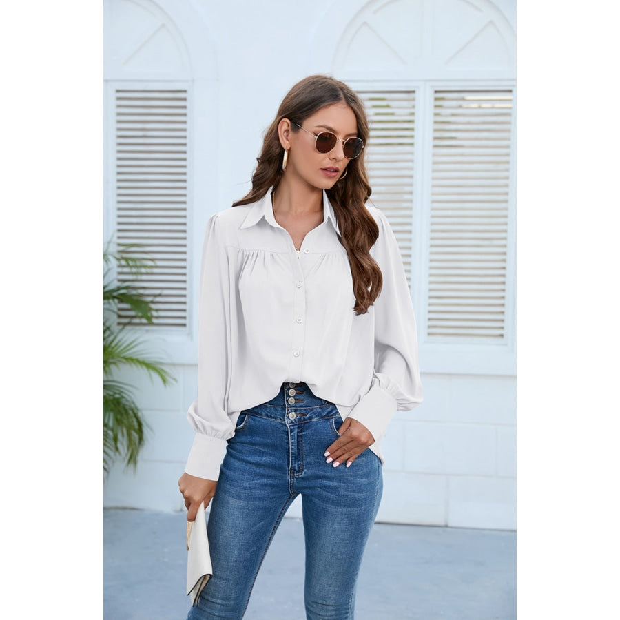 Puff Sleeve Collared Neck Shirt