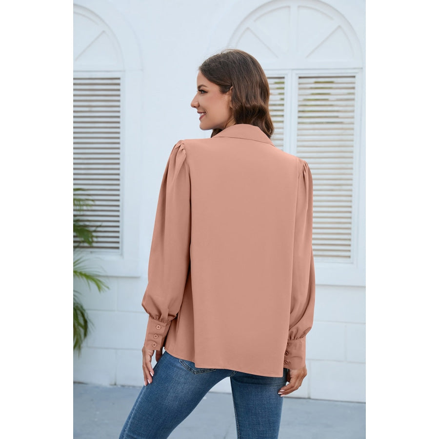 Puff Sleeve Collared Neck Shirt Peach / S