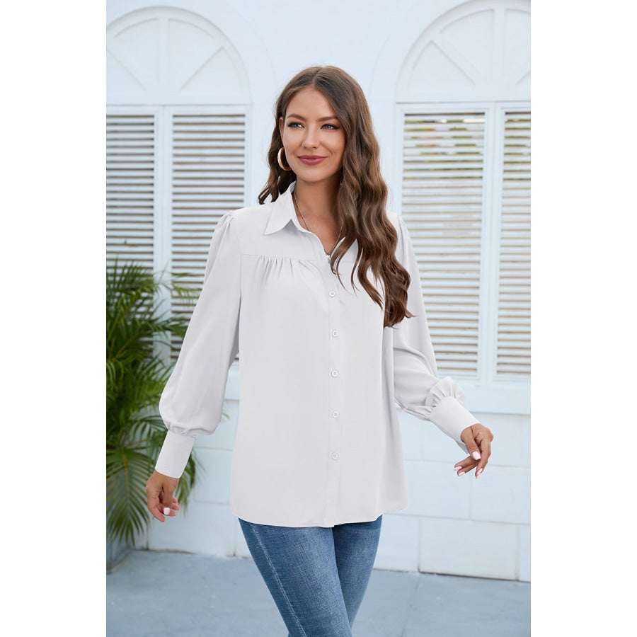 Puff Sleeve Collared Neck Shirt