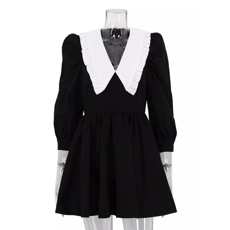 Puff Sleeve Contrast Collar Dress Apparel and Accessories