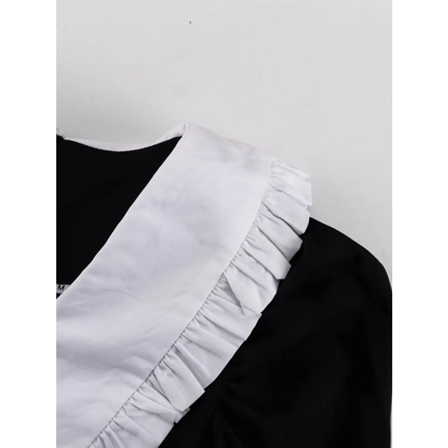 Puff Sleeve Contrast Collar Dress Apparel and Accessories