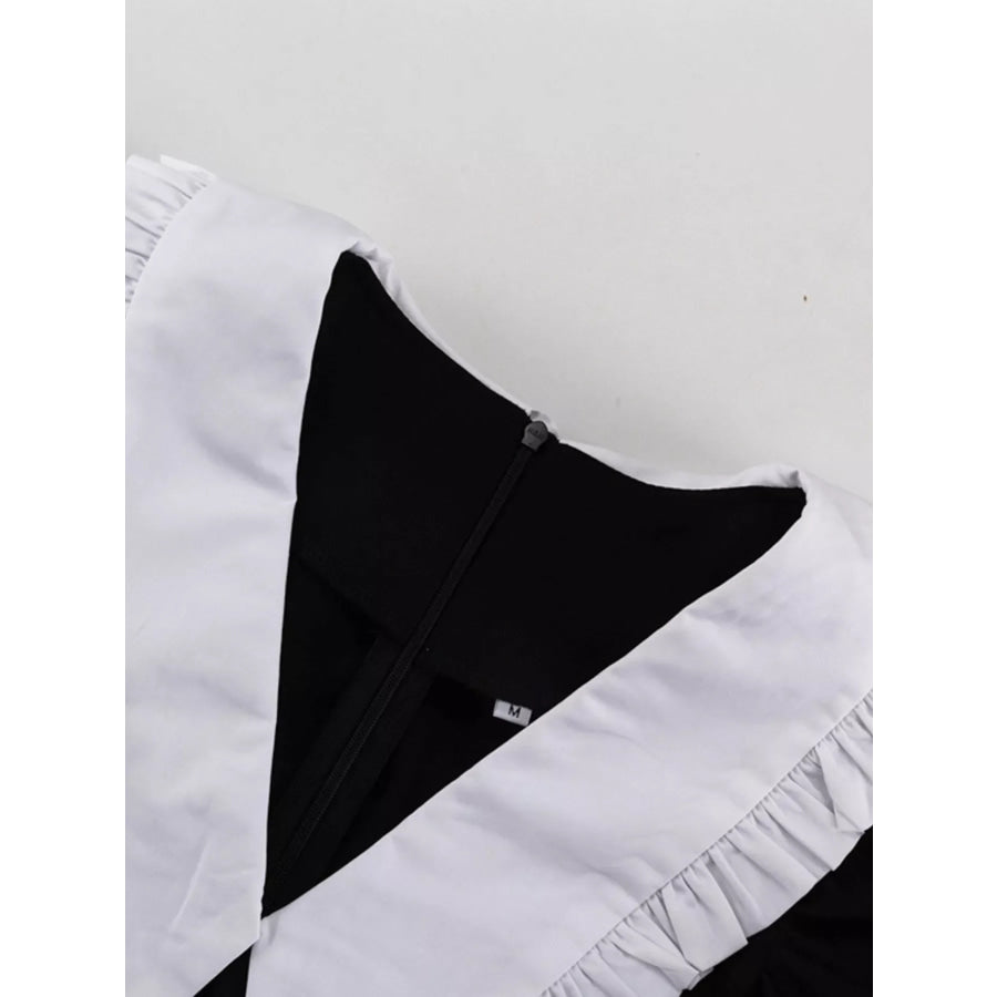 Puff Sleeve Contrast Collar Dress Apparel and Accessories
