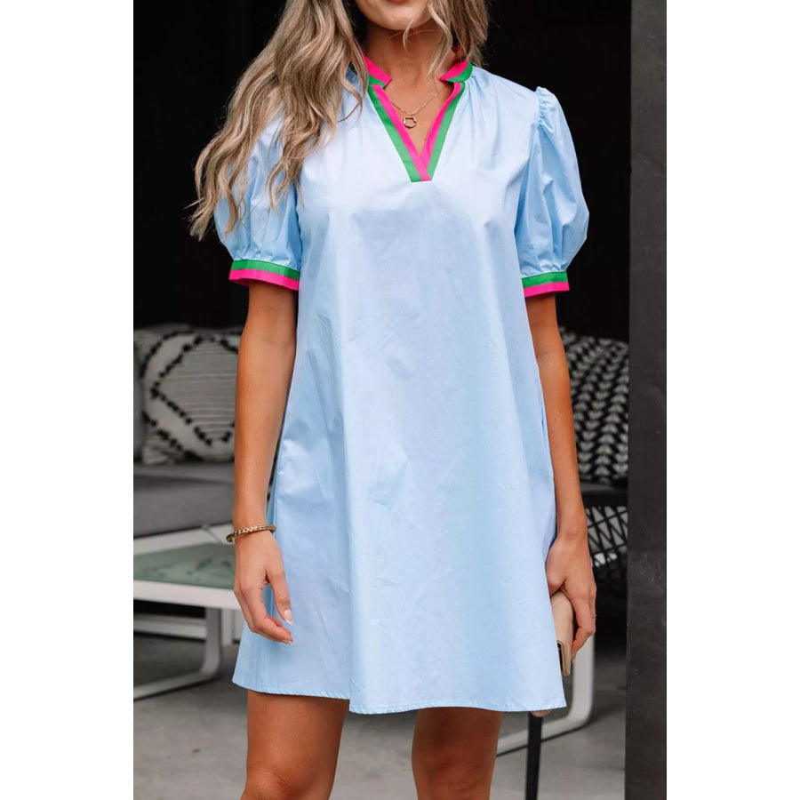 Puff Sleeve Mini Dress with Contrast Trim Apparel and Accessories