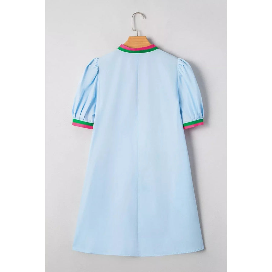Puff Sleeve Mini Dress with Contrast Trim Apparel and Accessories
