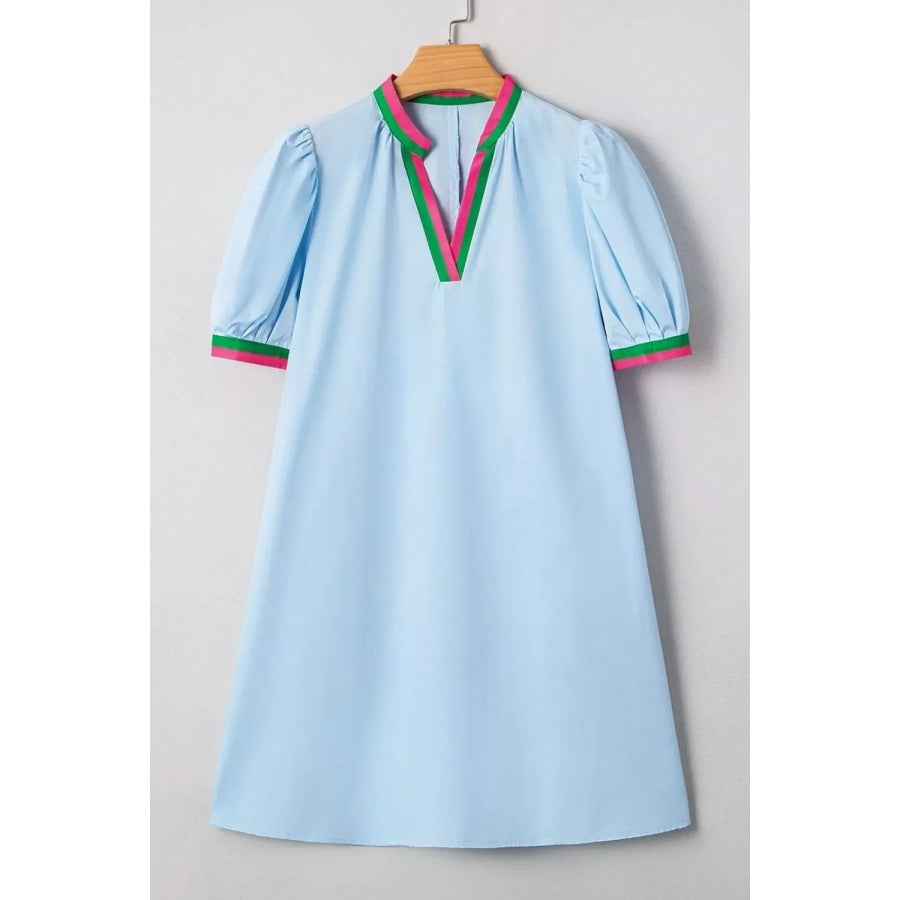 Puff Sleeve Mini Dress with Contrast Trim Apparel and Accessories