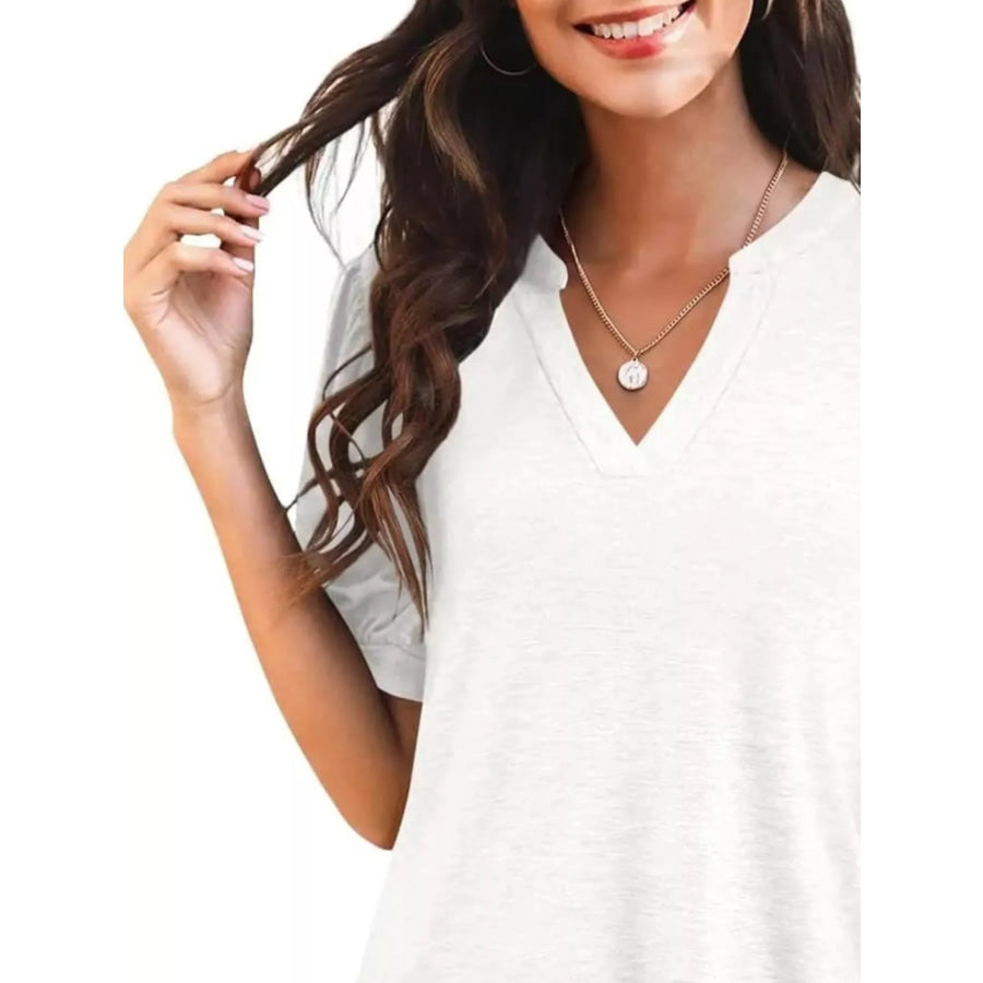 Puff Sleeve Notched Casual T-Shirt Apparel and Accessories