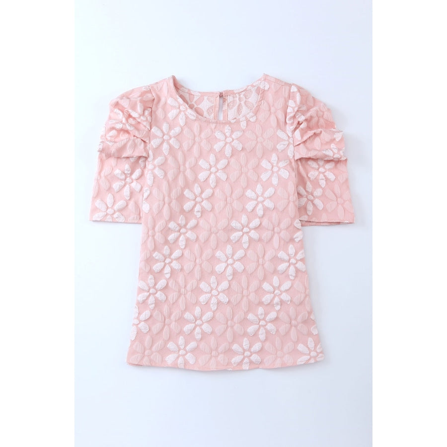 Puff Sleeve Round Neck Blouse Blush Pink / M