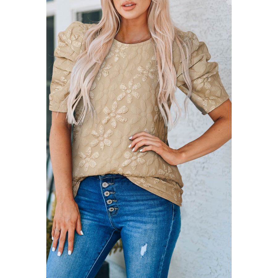 Puff Sleeve Round Neck Blouse