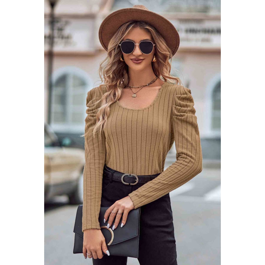 Puff Sleeve Round Neck T-Shirt Clothing