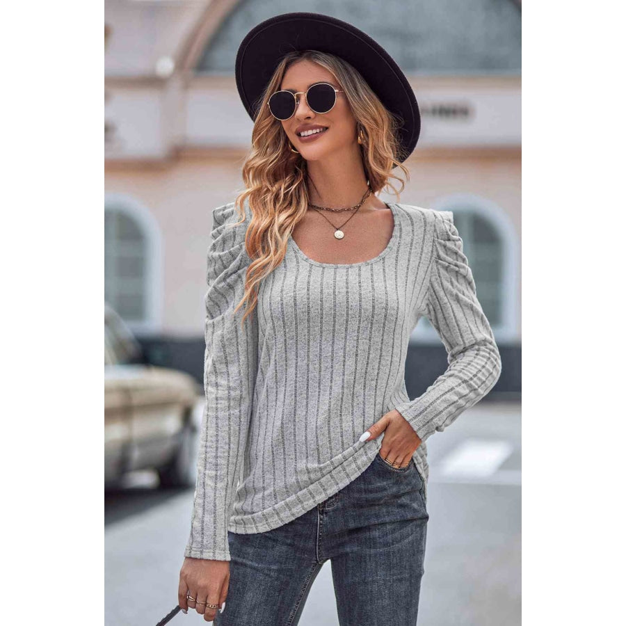 Puff Sleeve Round Neck T-Shirt Clothing