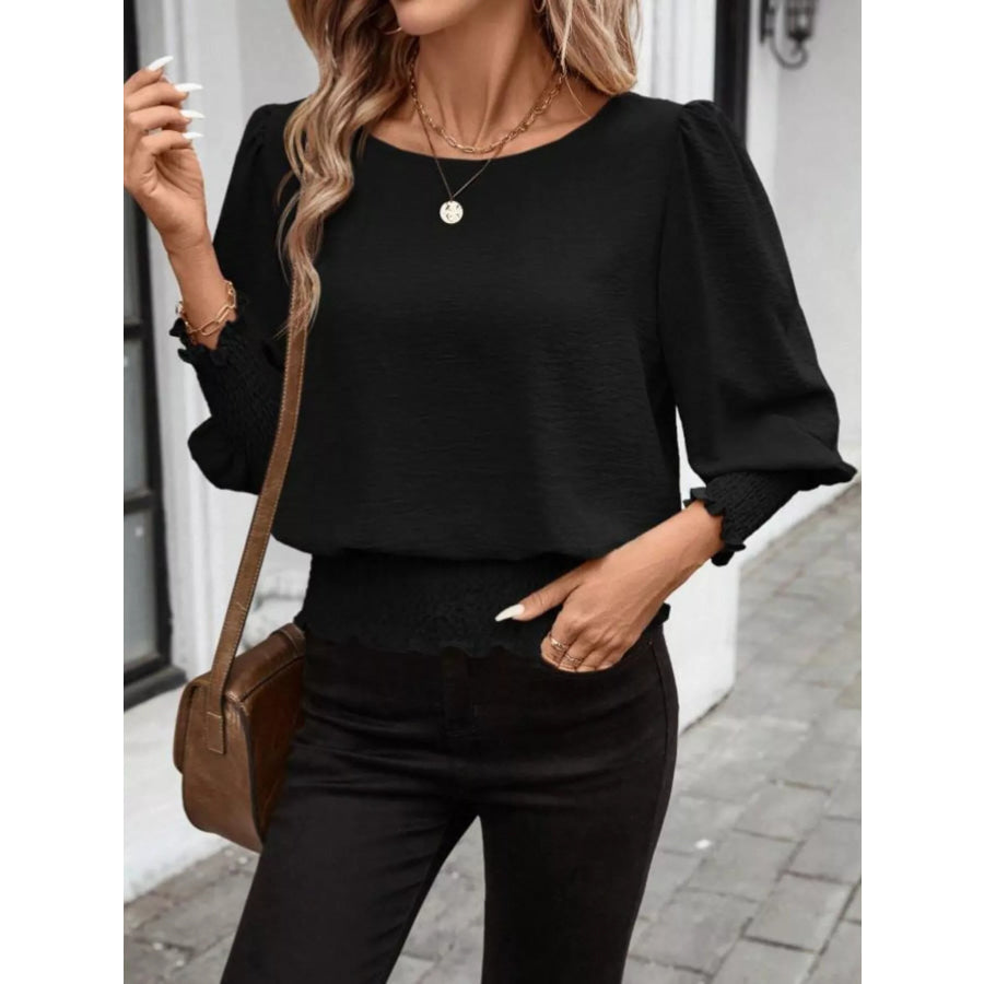 Puff Sleeve Smocked Blouse Black / S Apparel and Accessories