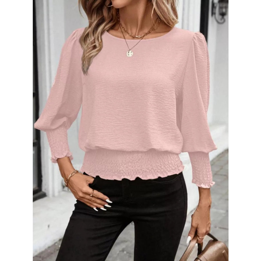 Puff Sleeve Smocked Blouse Pink / S Apparel and Accessories