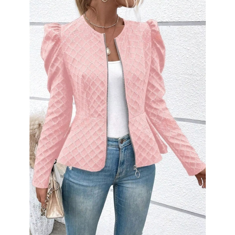 Puff Sleeve Textured Jacquard Jacket Apparel and Accessories