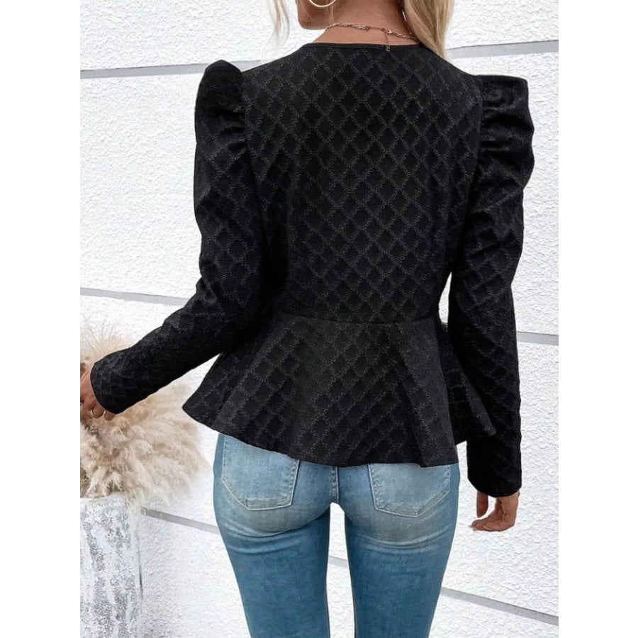 Puff Sleeve Textured Jacquard Jacket Apparel and Accessories