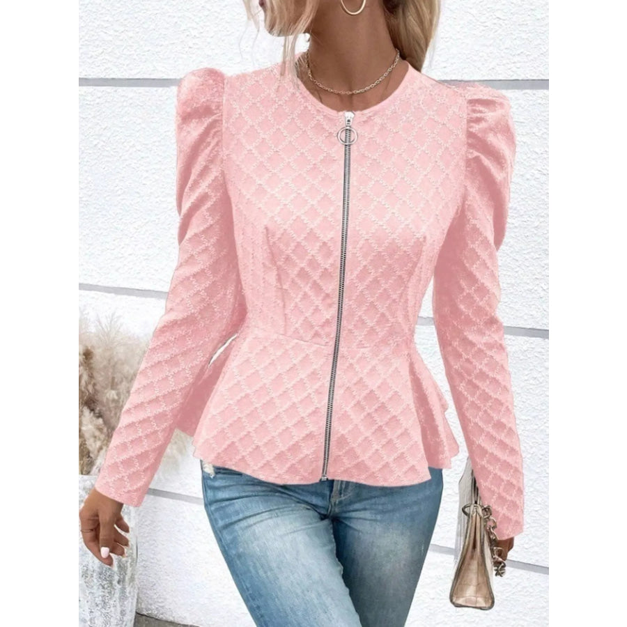 Puff Sleeve Textured Jacquard Jacket Apparel and Accessories