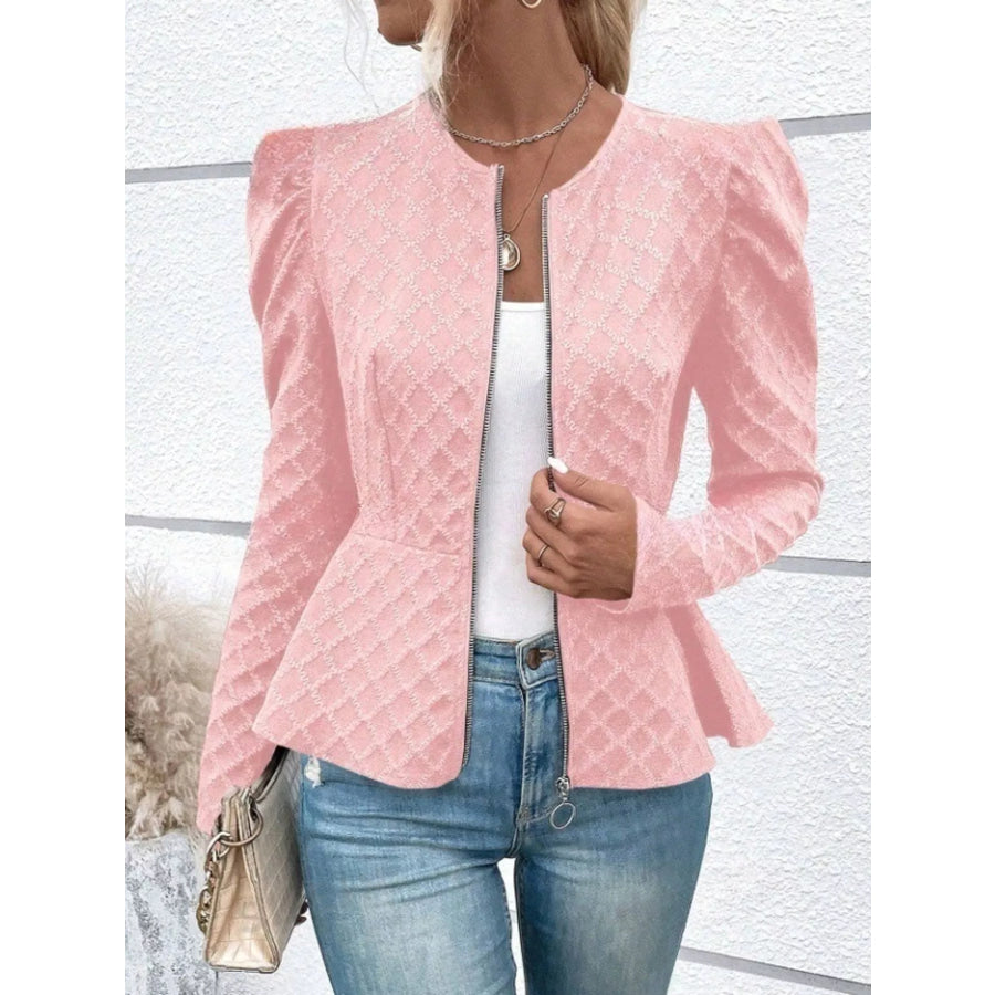Puff Sleeve Textured Jacquard Jacket Apparel and Accessories