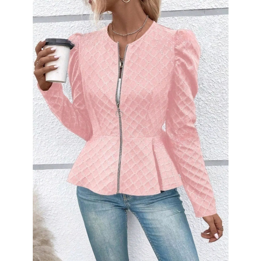 Puff Sleeve Textured Jacquard Jacket Apparel and Accessories