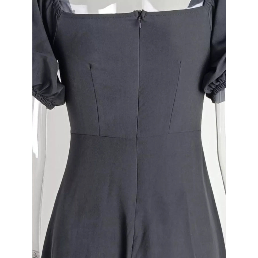 Puff Sleeve Tie Front Slit Midi Dress Apparel and Accessories