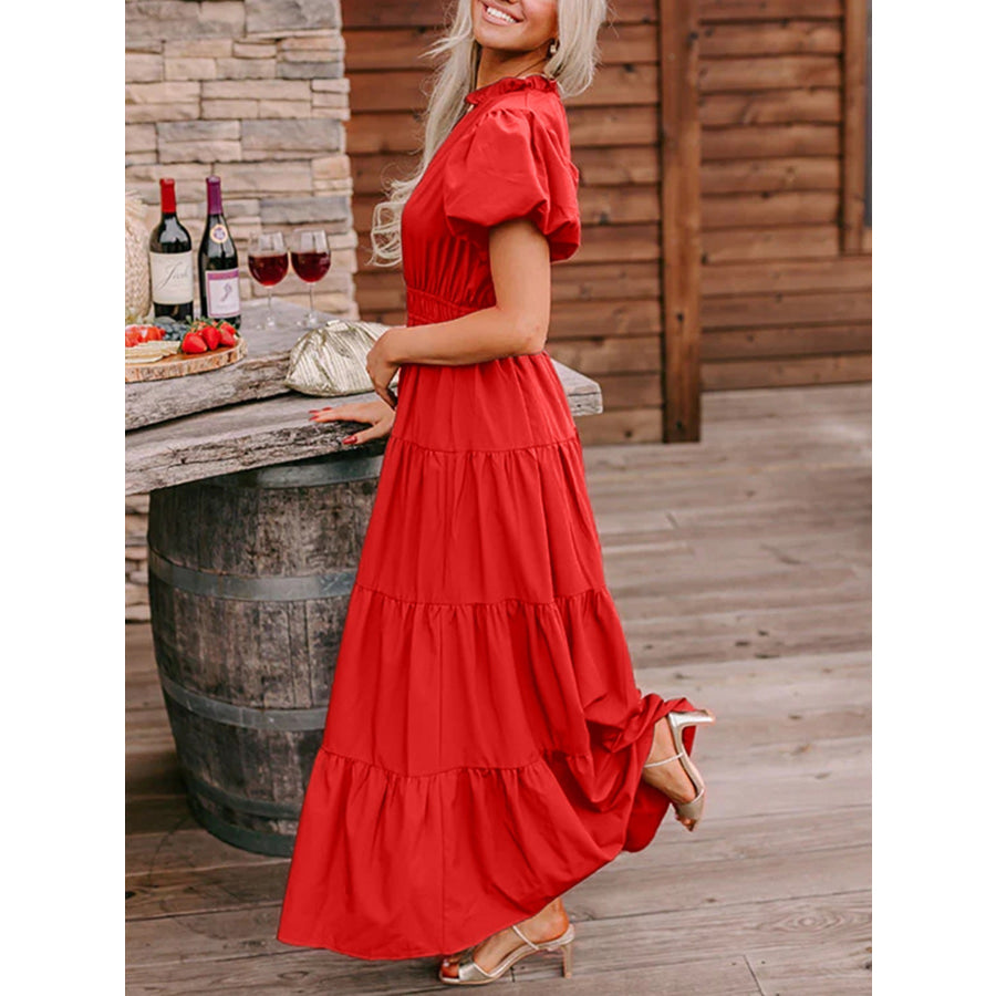 Puff Sleeve Tiered Maxi Dress Apparel and Accessories