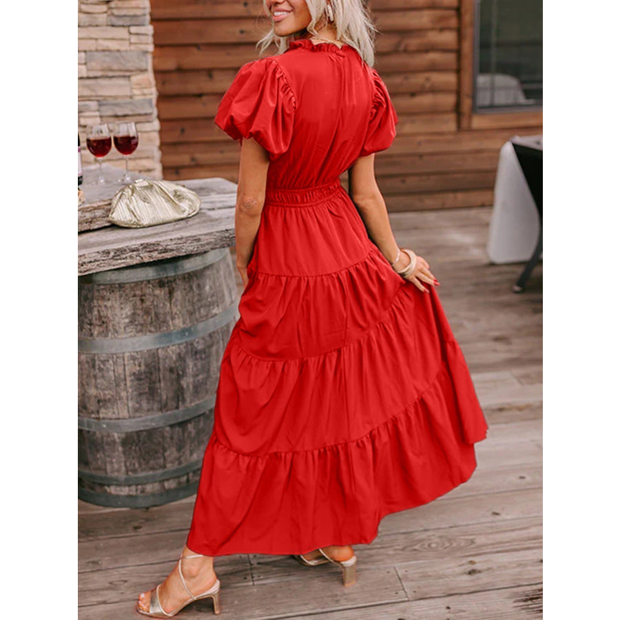 Puff Sleeve Tiered Maxi Dress Apparel and Accessories