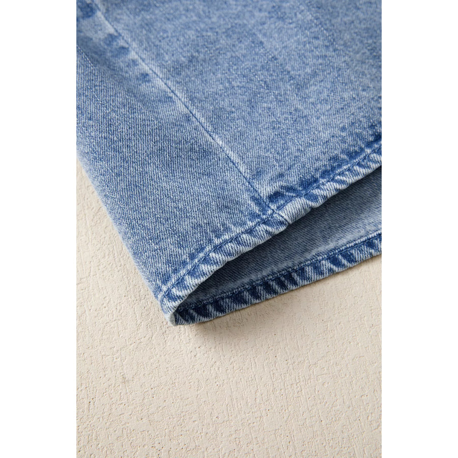 Puff Sleeve V Neck Ruffled Loose Denim Mini Dress Apparel and Accessories