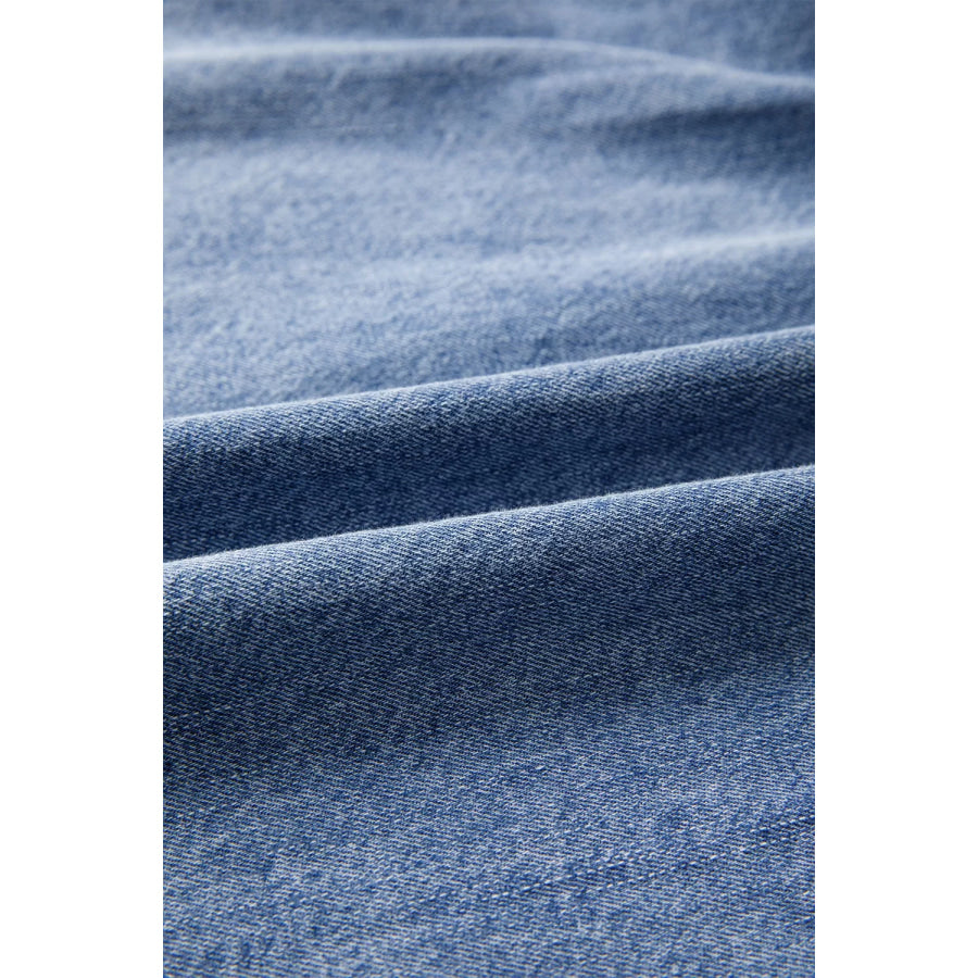 Puff Sleeve V Neck Ruffled Loose Denim Mini Dress Apparel and Accessories