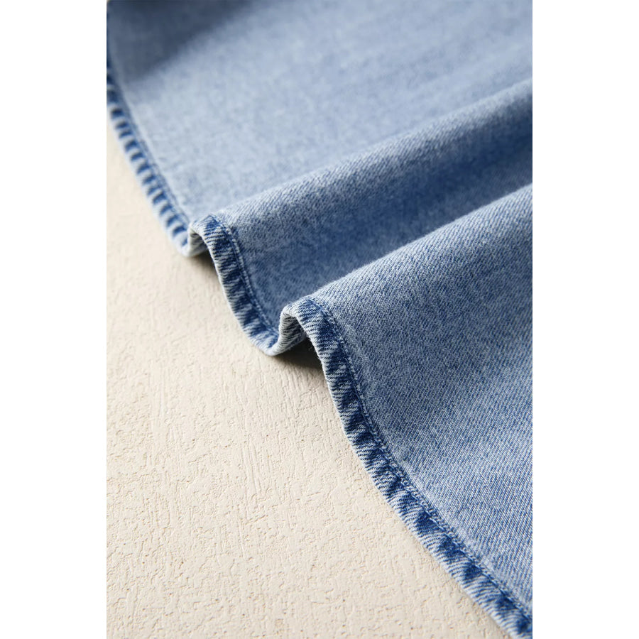 Puff Sleeve V Neck Ruffled Loose Denim Mini Dress Apparel and Accessories