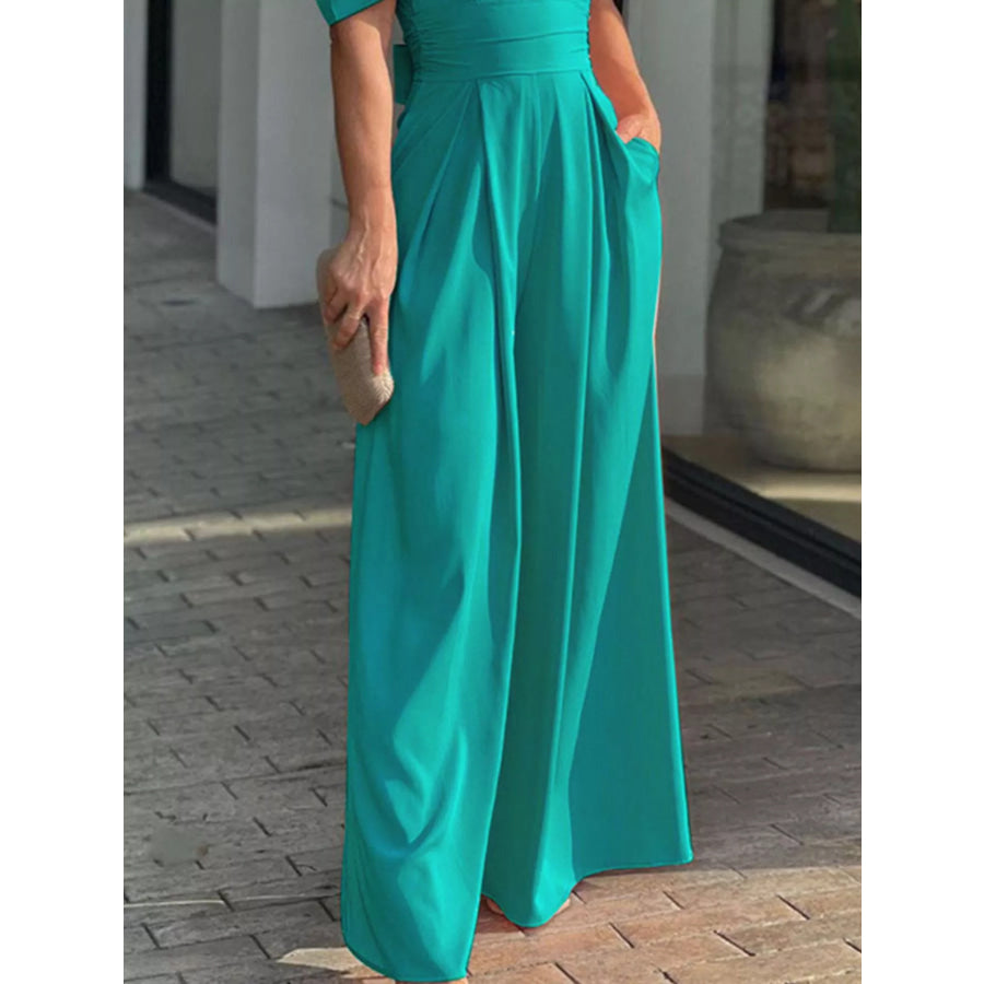Puff Sleeve Wide Leg Jumpsuit Apparel and Accessories