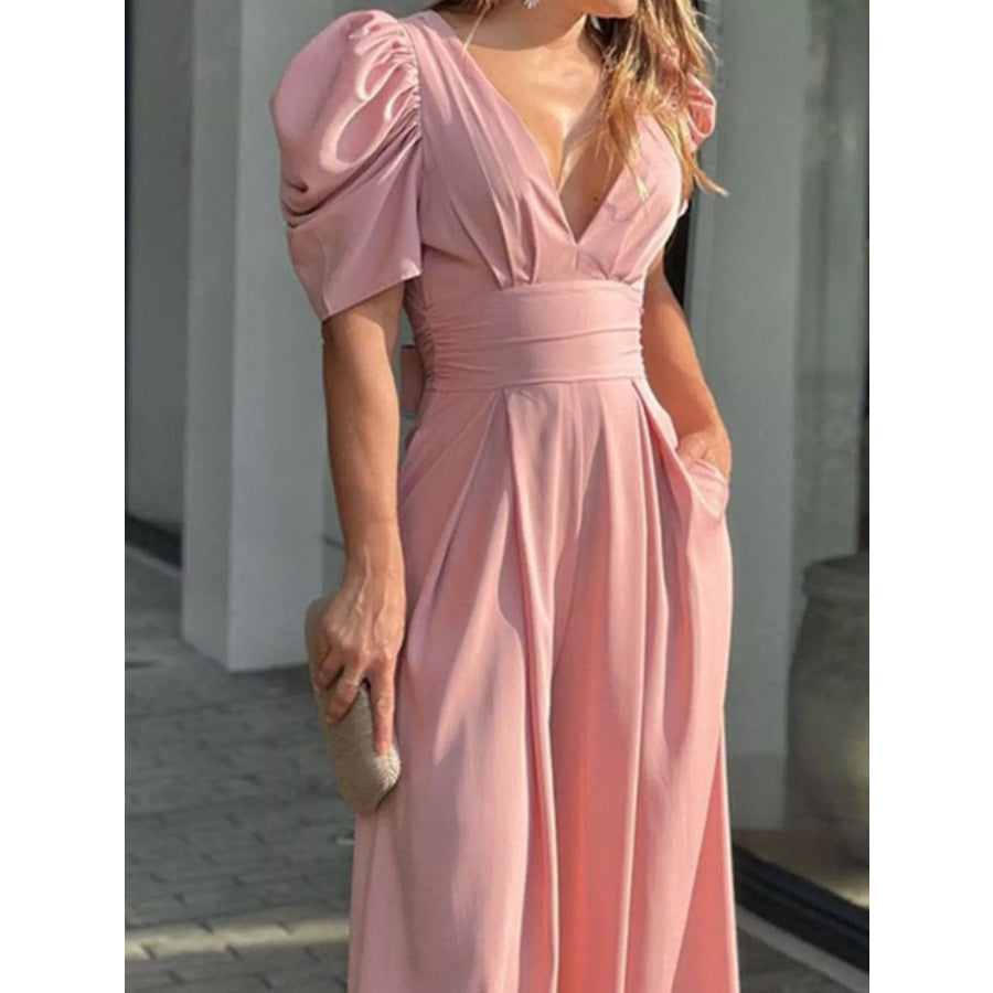 Puff Sleeve Wide Leg Jumpsuit Apparel and Accessories