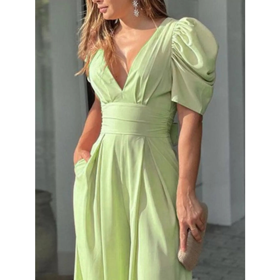 Puff Sleeve Wide Leg Jumpsuit Apparel and Accessories