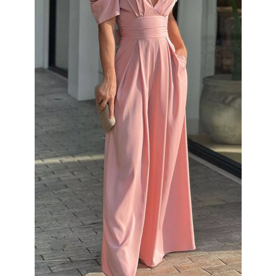 Puff Sleeve Wide Leg Jumpsuit Apparel and Accessories
