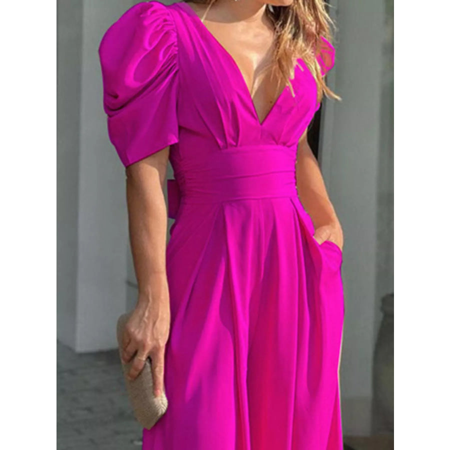 Puff Sleeve Wide Leg Jumpsuit Apparel and Accessories