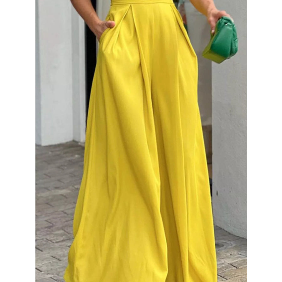 Puff Sleeve Wide Leg Jumpsuit Apparel and Accessories